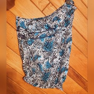 FCNY blue and black animal print one shoulder ruffled blouse size medium